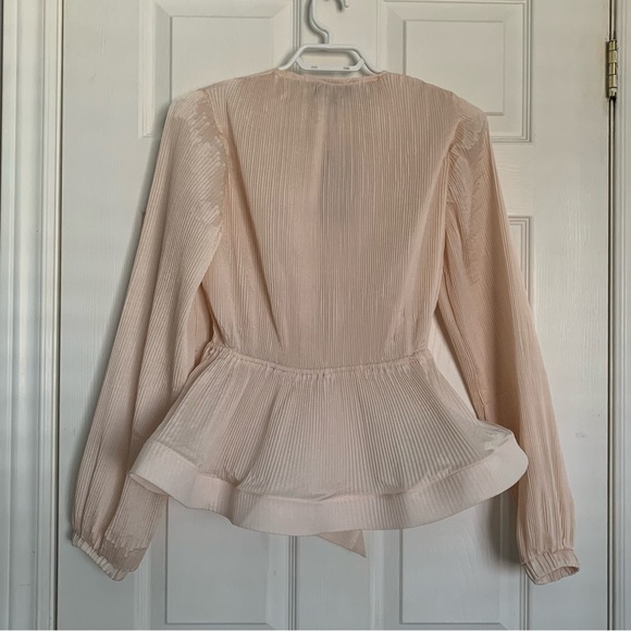 NWT Gracia Balloon Sleeve Tie Front Peplum Blouse - Picture 3 of 8